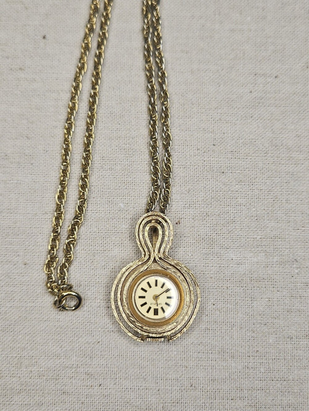 Vintage Caravelle by Bulova Gold Pendant Watch Necklace โ Swiss Hand Wind